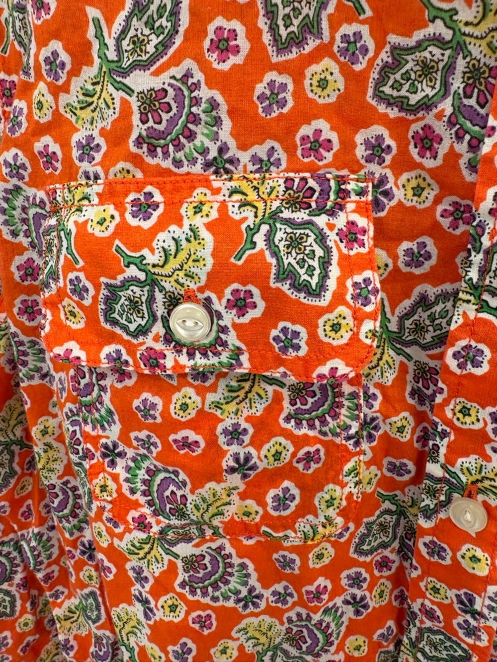 Lauren Ralph Lauren Cotton Orange Paisley Floral Button Down Size Medium - Picture 6 of 11